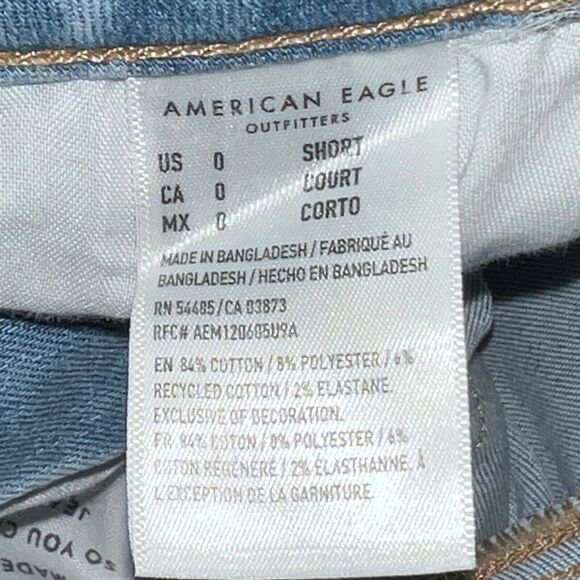 AEO Jeans Blue Denim Hi Rise Jegging Crop Women 0 Short Distressed Stretch - Picture 10 of 13